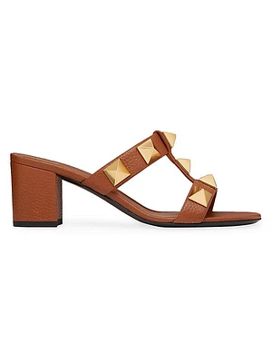 Roman Stud Slide Sandals in Grainy Calfskin