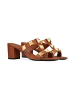 Roman Stud Slide Sandals in Grainy Calfskin