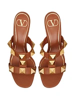 Roman Stud Slide Sandals in Grainy Calfskin