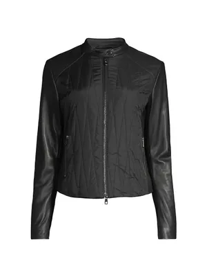 Mixed Media Leather Moto Jacket