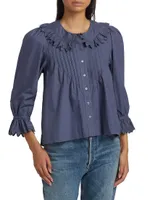 Hickory Cotton Poplin Ruffled-Sleeve Top