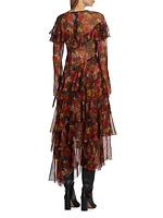 Alouette Printed Silk Asymmetric Maxi-Dress