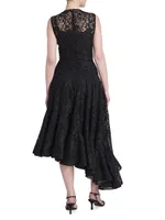 Guipure Lace Asymmetric Midi-Dress