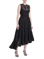 Guipure Lace Asymmetric Midi-Dress