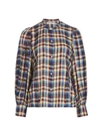 Harlow Plaid Blouson-Sleeve Blouse