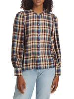 Harlow Plaid Blouson-Sleeve Blouse