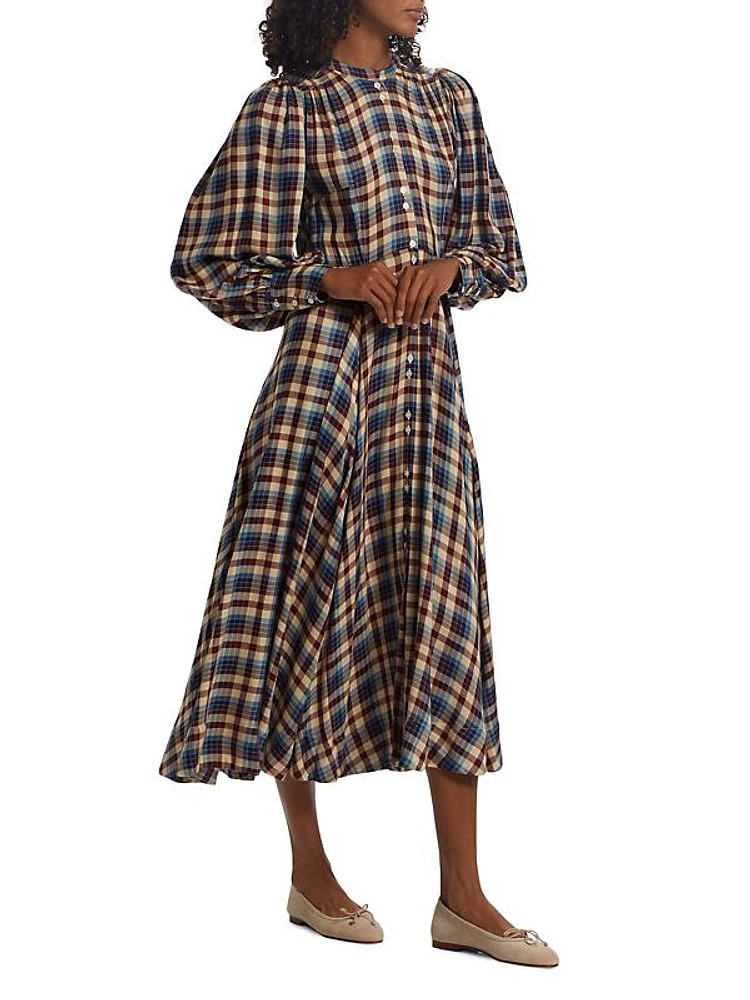Plaid Balloon Sleeve Dress