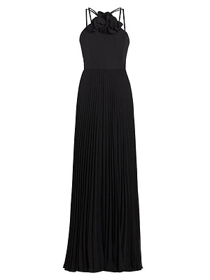 Pleated Chiffon Halter Gown