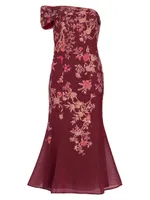 Metallic Floral Flare Midi-Dress