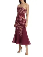 Metallic Floral Flare Midi-Dress