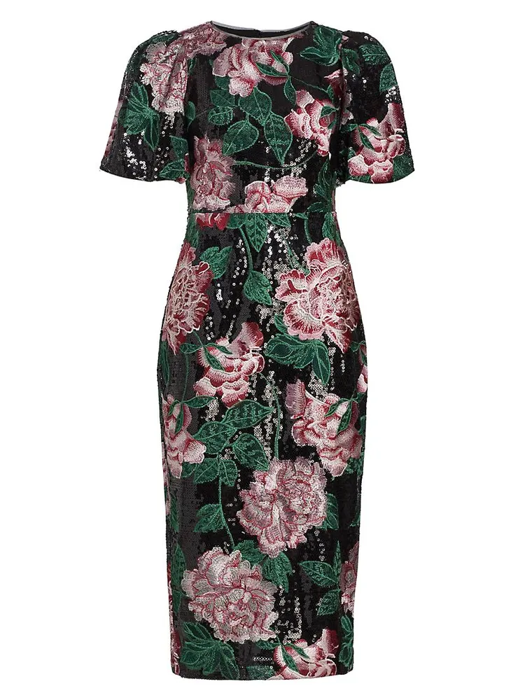 Embroidered Floral Midi-Dress