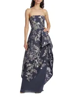 Strapless Floral Fil Coupe Ball Gown