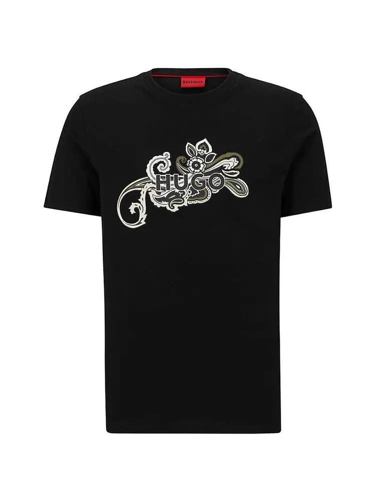 Cotton-Jersey T-Shirt with Paisley Motif and Logo