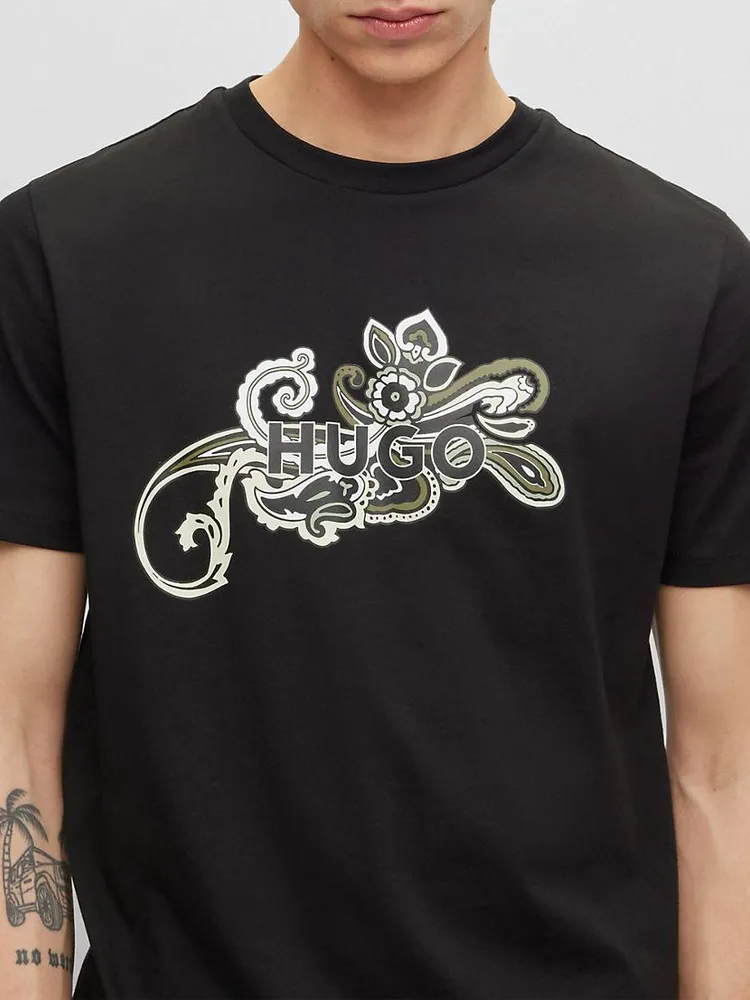 Cotton-Jersey T-Shirt with Paisley Motif and Logo