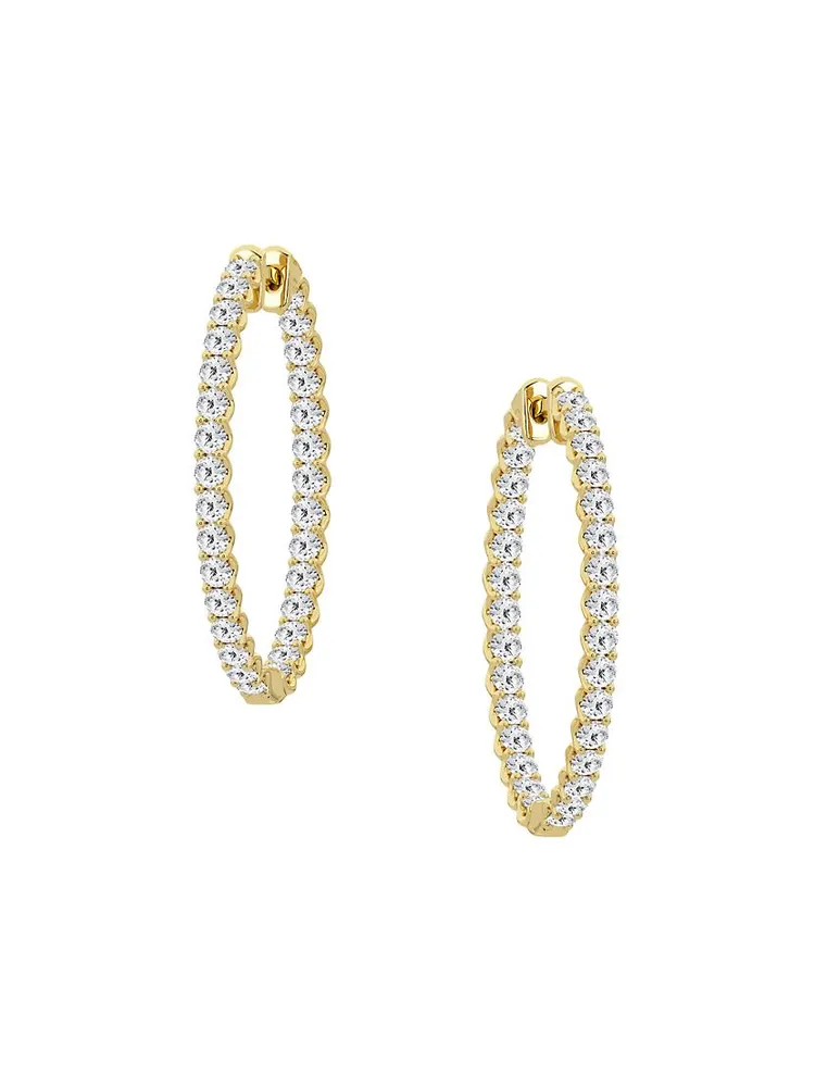 14K Gold & TCW Natural Diamond Inside-Out Hoop Earrings