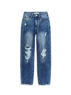 Girl's High-Rise Crop Straight-Leg Jeans