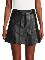 Tanner Vegan Leather Wrap Miniskirt