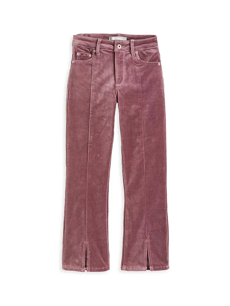 Girl's Velvet High-Rise Kick Boot Slit Pants