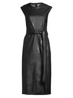 Pilar Belted Vegan Leather Midi-Dress