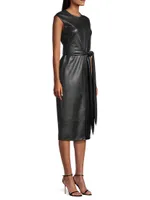 Pilar Belted Vegan Leather Midi-Dress