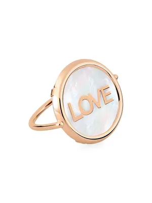 Initial Love 18K Rose Gold & Mother-Of-Pearl Disc Ring