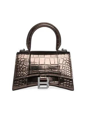 Hourglass XS Handbag Metallized Crocodile Embossed