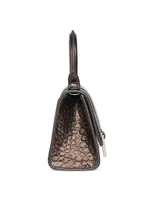 Hourglass XS Handbag Metallized Crocodile Embossed