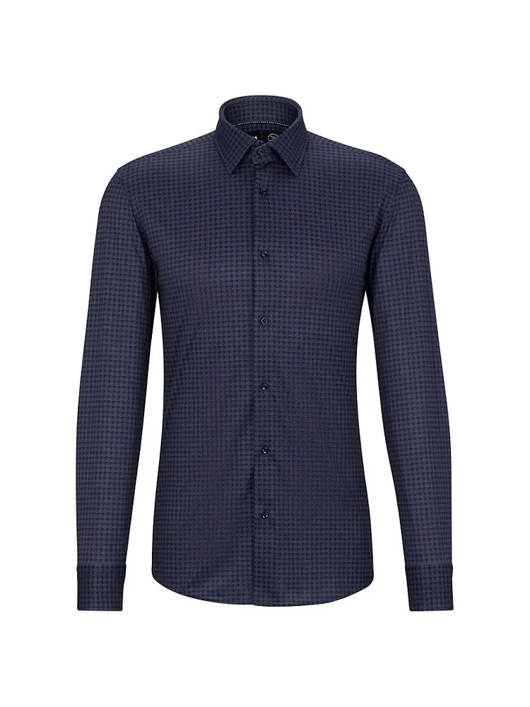 Slim-Fit Shirt Houndstooth-Print Performance-Stretch Fabric