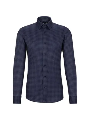 Slim-Fit Shirt Houndstooth-Print Performance-Stretch Fabric