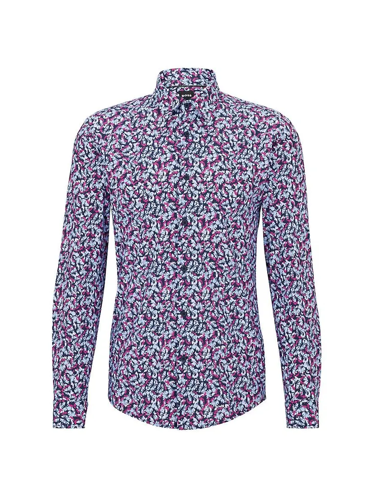 Slim-Fit Shirt Printed Performance-Stretch Fabric