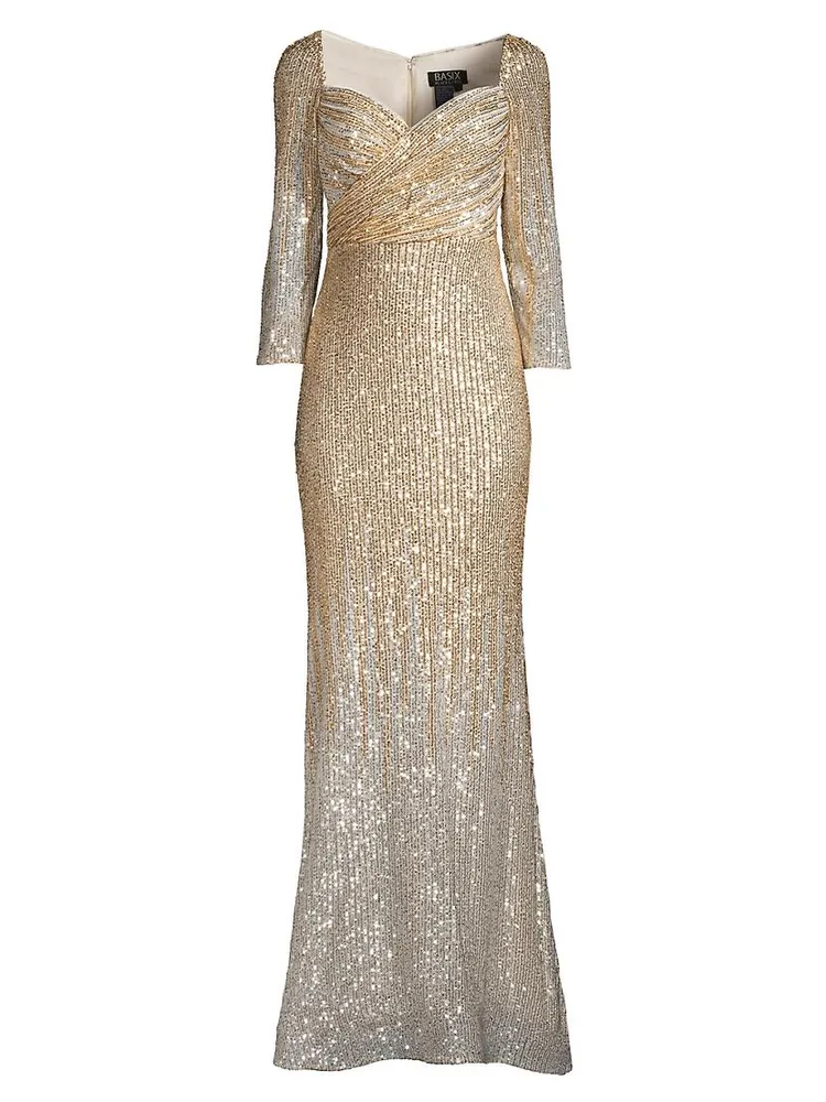 Sequin-Embroidered Column Gown