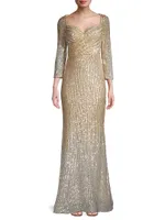 Sequin-Embroidered Column Gown