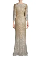 Sequin-Embroidered Column Gown