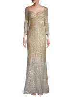 Sequin-Embroidered Column Gown