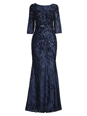 Sequined Tulle Bow Gown