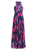 Chiffon Pleated Floral Gown