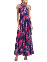 Chiffon Pleated Floral Gown