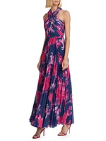 Chiffon Pleated Floral Gown