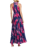 Chiffon Pleated Floral Gown