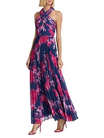 Chiffon Pleated Floral Gown