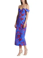 Olivia Floral Off-The-Shoulder Midi-Dress