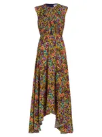 Divya Floral Silk Midi-Dress