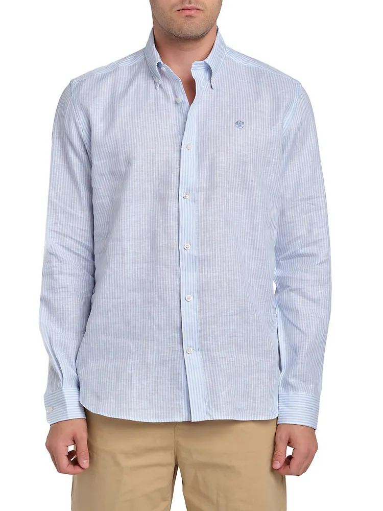 Striped Linen Button-Front Shirt