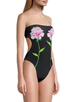 Peony Flower Strapless One-Piece Swimsuit