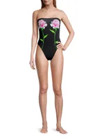 Peony Flower Strapless One-Piece Swimsuit