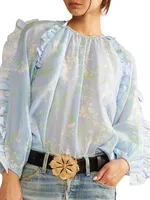 Ramie Floral Ruffled Blouse