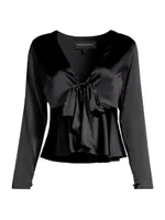 Silk Tie-Front Long-Sleeve Blouse