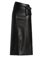 Atyri Belted Faux Leather Midi-Skirt