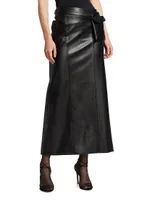 Atyri Belted Faux Leather Midi-Skirt