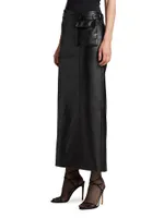 Atyri Belted Faux Leather Midi-Skirt